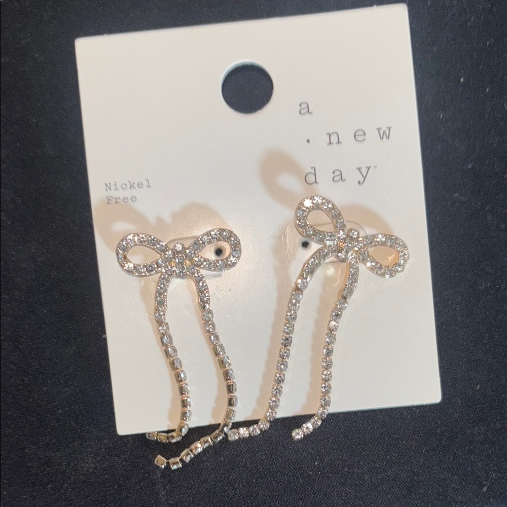 A New Day Sparkling Silver Bow Earrings